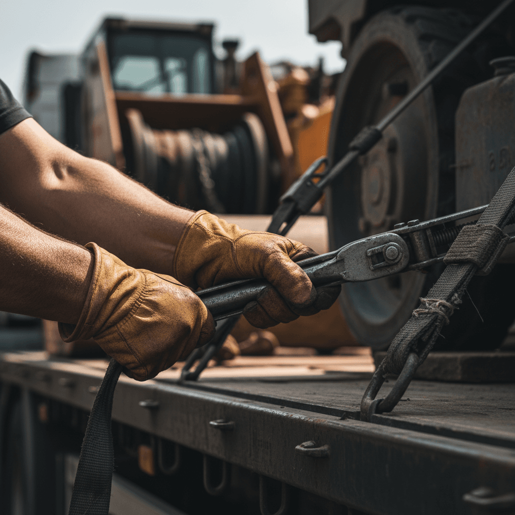 Securing a metal sheet with a ratchet strap